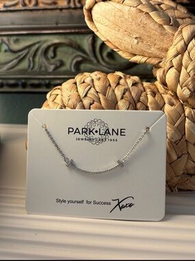 Park Lane Silver Curved Crystal Bar Necklace HAPPY necklace